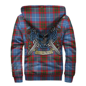 Newton Tartan Sherpa Hoodie with Family Crest Celtic Skull Style - Tartan Vibes Clothing