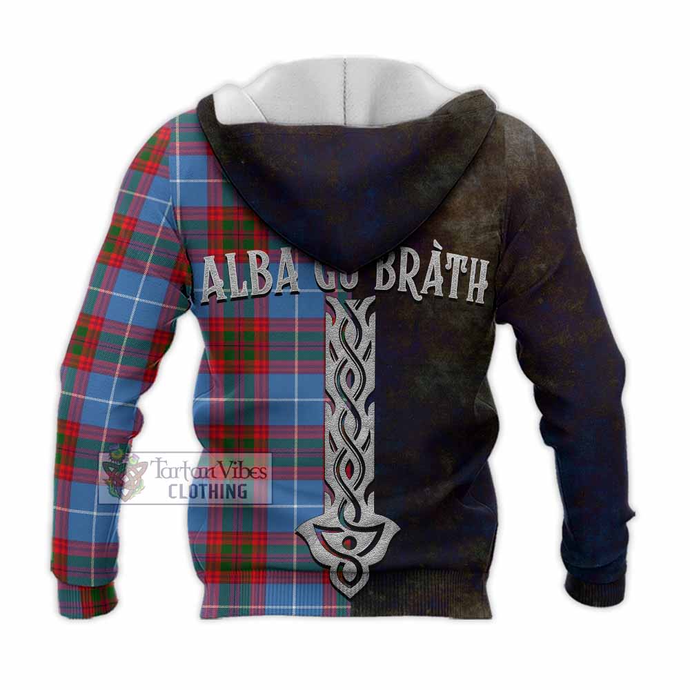 Tartan Vibes Clothing Newton Tartan Family Crest Knitted Hoodie Alba Gu Brath Be Brave Lion Ancient Style