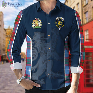 Newton Tartan Long Sleeve Button Up Shirt with Family Crest and Lion Rampant Vibes Sport Style