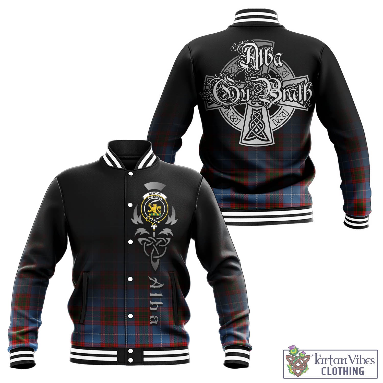 Newton Tartan Baseball Jacket Featuring Alba Gu Brath Family Crest Celtic Inspired - Tartan Vibes Clothing