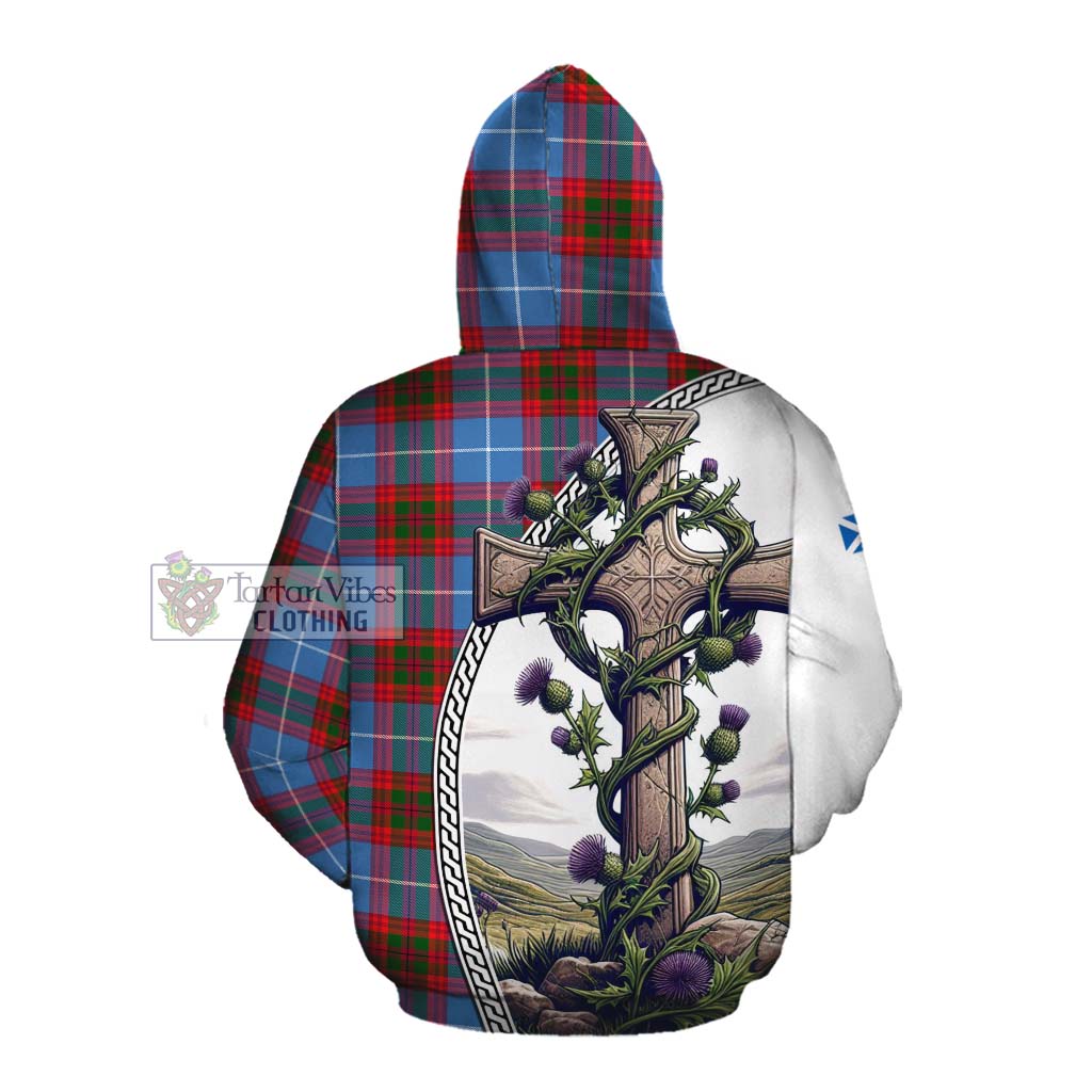 Tartan Vibes Clothing Newton Tartan Cotton Hoodie with Family Crest and St. Andrew's Cross Accented by Thistle Vines