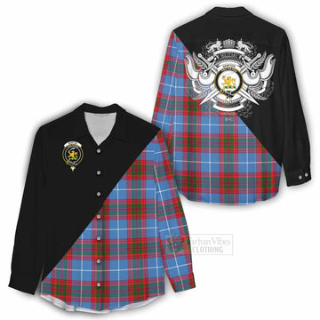 Newton Tartan Women's Casual Shirt with Family Crest and Military Logo Style - Tartan Vibes Clothing