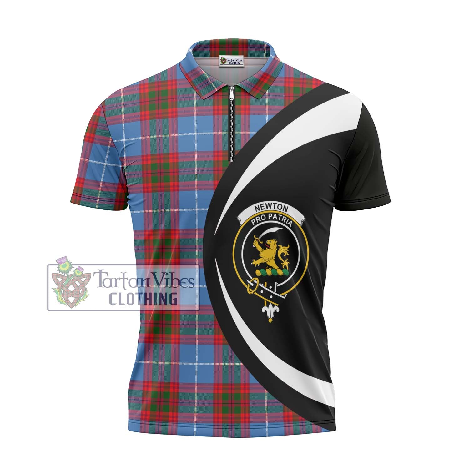 Newton Tartan Zipper Polo Shirt with Family Crest Circle Style - Tartan Vibes Clothing