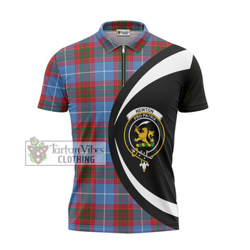 Newton Tartan Zipper Polo Shirt with Family Crest Circle Style - Tartan Vibes Clothing