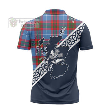 Newton Tartan Zipper Polo Shirt Featuring Thistle and Scotland Map - Tartanvibesclothing Store