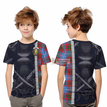 Newton Tartan Kid T-Shirt with Family Crest Cross Sword Thistle Celtic Vibes - Tartan Vibes Clothing
