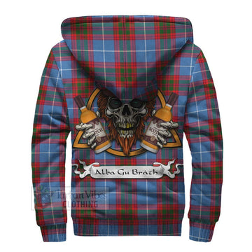 Newton Tartan Sherpa Hoodie with Family Crest and Bearded Skull Holding Bottles of Whiskey - Tartan Vibes Clothing