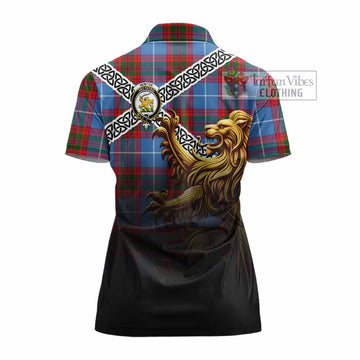 Newton Crest Tartan Women's Polo Shirt with Golden Lion Emblem Celtic Style - Tartan Vibes Clothing
