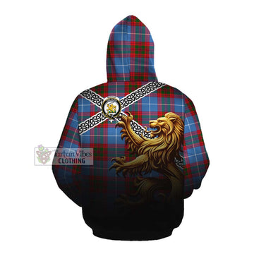 Tartan Vibes Clothing Newton Crest Tartan Cotton Hoodie with Golden Lion Emblem Celtic Style
