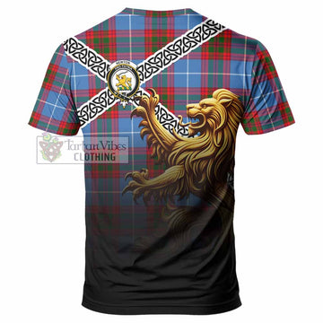 Newton Crest Tartan T-Shirt with Golden Lion Emblem Celtic Style - Tartan Vibes Clothing