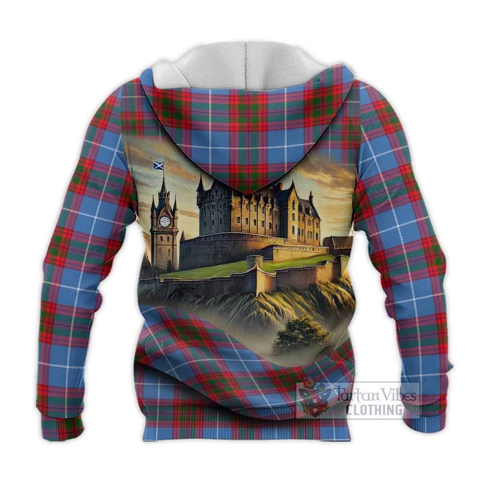 Tartan Vibes Clothing Newton Tartan Family Crest Knitted Hoodie with Scottish Ancient Castle Style