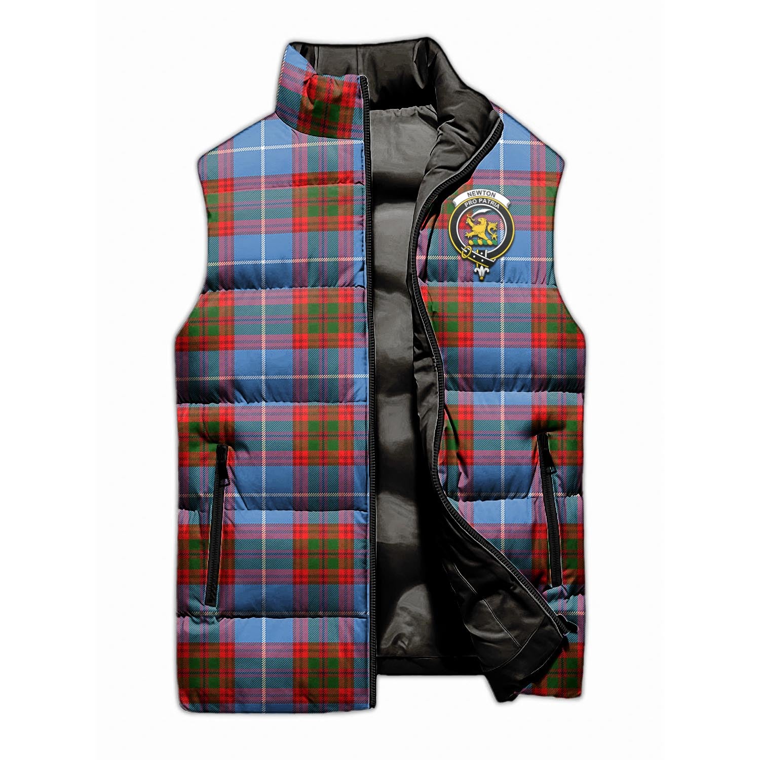 Newton Tartan Sleeveless Puffer Jacket with Family Crest - Tartanvibesclothing