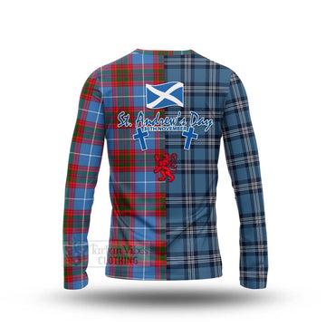 Newton Tartan Long Sleeve T-Shirt Happy St. Andrew's Day Half Tartan Style - Tartan Vibes Clothing
