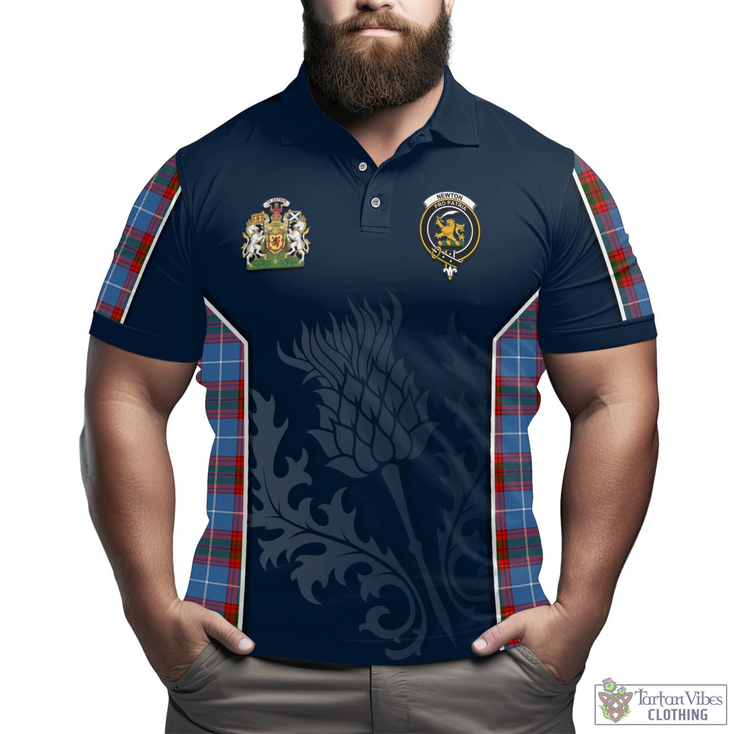 Tartan Vibes Clothing Newton Tartan Men's Polo Shirt with Family Crest and Scottish Thistle Vibes Sport Style