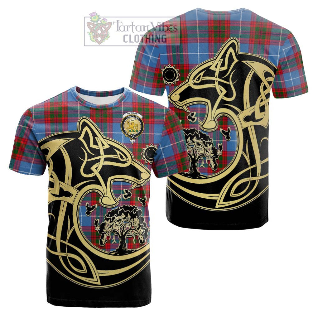Newton Tartan Cotton T-shirt with Family Crest Celtic Wolf Style Kid's Shirt - Tartan Vibes Clothing