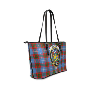 Newton Tartan Leather Tote Bag with Family Crest