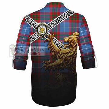 Newton Crest Tartan Ghillie Kilt Shirt with Golden Lion Emblem Celtic Style - Tartan Vibes Clothing