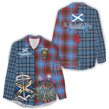 Newton Tartan Women's Casual Shirt Happy St. Andrew's Day Half Tartan Style - Tartan Vibes Clothing