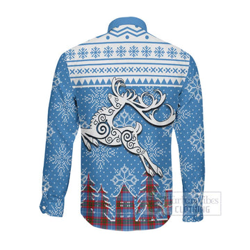 Newton Clan Christmas Long Sleeve Button Shirt Celtic Reindeer Style Men's Shirt - Tartan Vibes Clothing