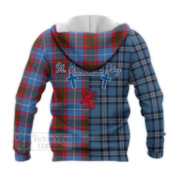 Newton Tartan Knitted Hoodie Happy St. Andrew's Day Half Tartan Style - Tartan Vibes Clothing