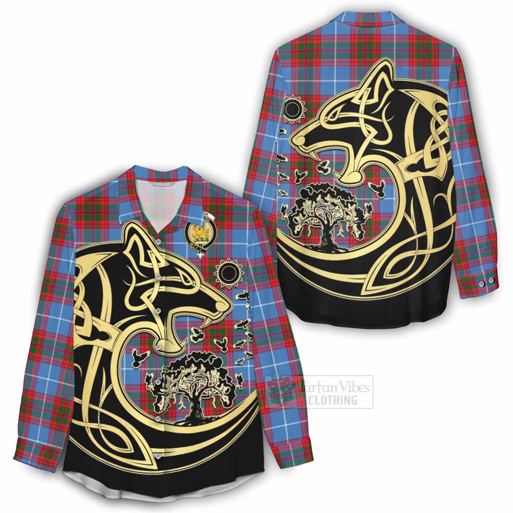 Newton Tartan Women's Casual Shirt with Family Crest Celtic Wolf Style - Tartan Vibes Clothing