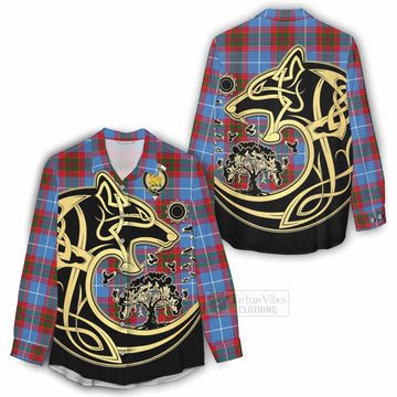 Newton Tartan Women's Casual Shirt with Family Crest Celtic Wolf Style - Tartan Vibes Clothing