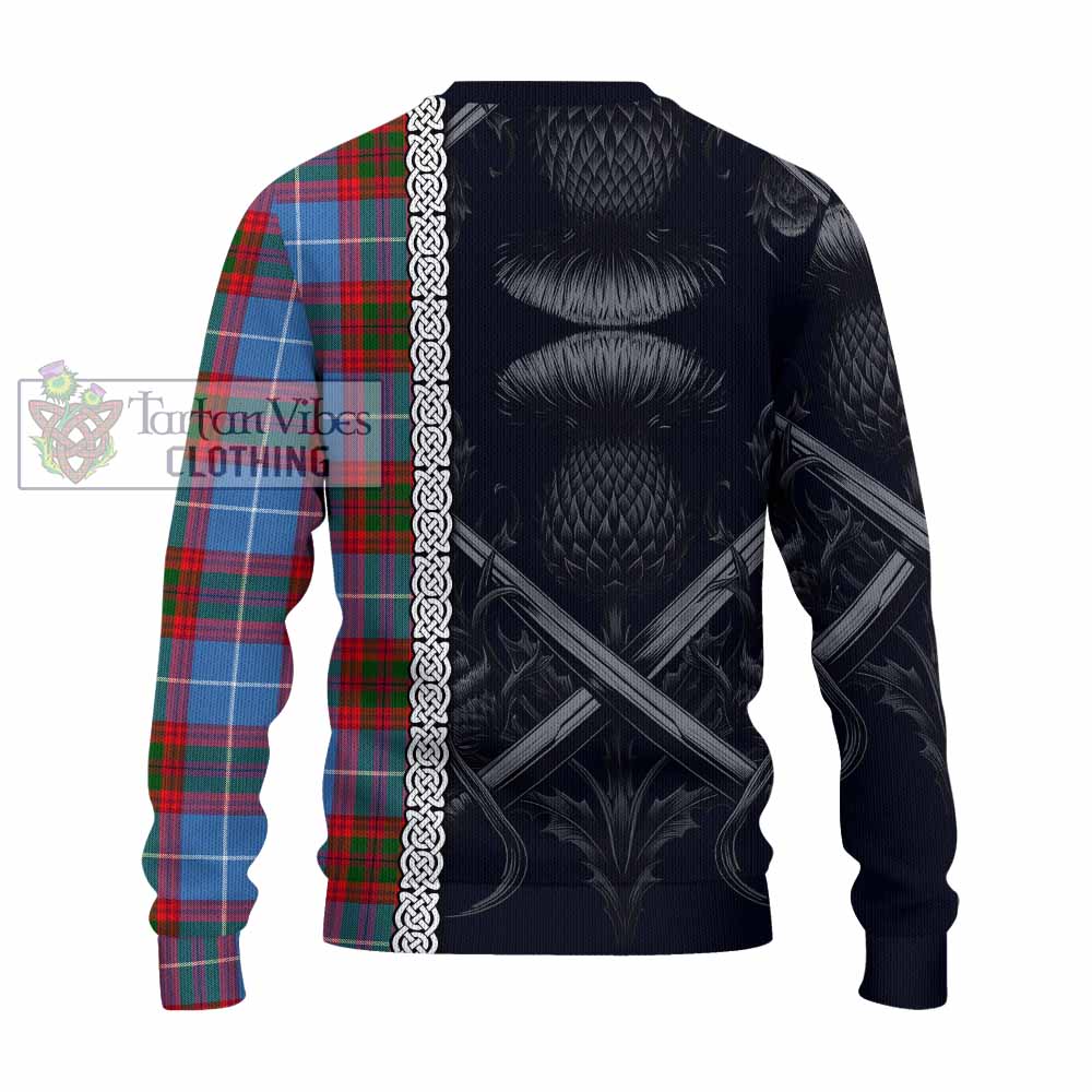 Newton Tartan Knitted Sweater with Family Crest Cross Sword Thistle Celtic Vibes - Tartan Vibes Clothing