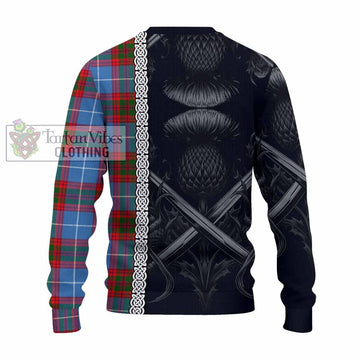 Newton Tartan Knitted Sweater with Family Crest Cross Sword Thistle Celtic Vibes - Tartan Vibes Clothing