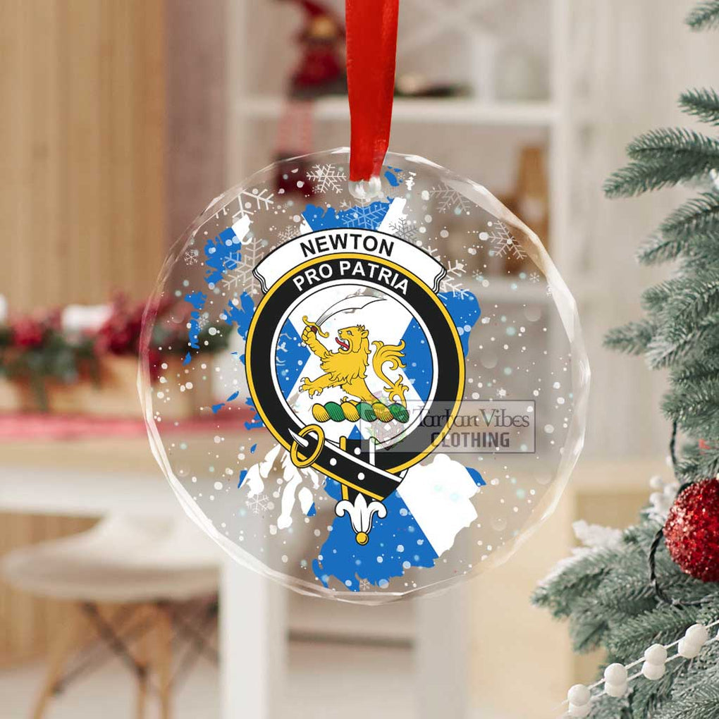 Newton Clan Crest Christmas Glass Ornament with Scotland Map - 2D-tartanvibesclothing