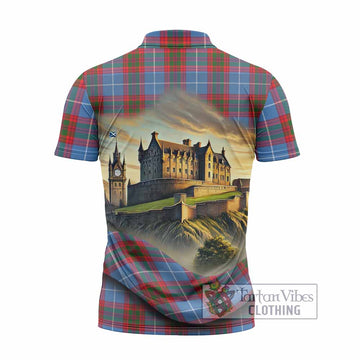 Newton Tartan Family Crest Zipper Polo Shirt with Scottish Ancient Castle Style - Tartan Vibes Clothing