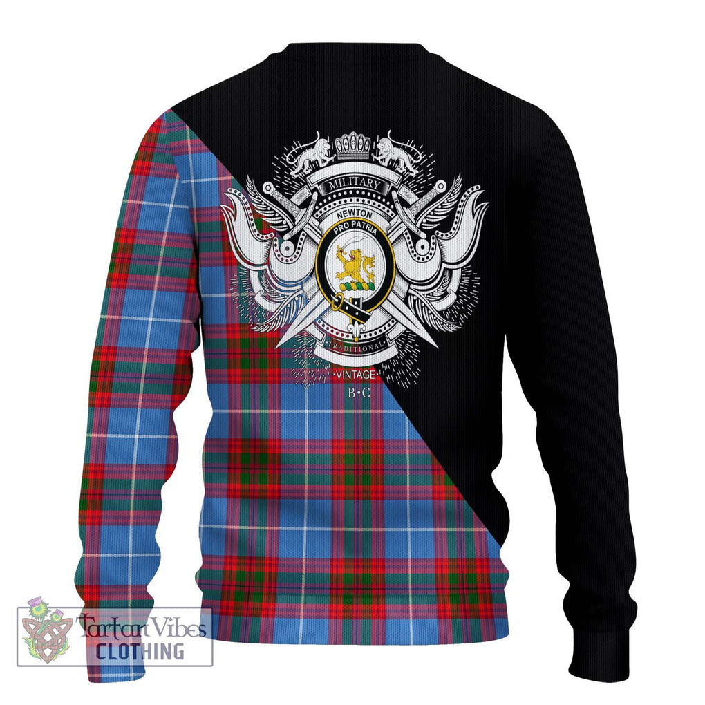 Newton Tartan Ugly Sweater with Family Crest and Military Logo Style - Tartan Vibes Clothing
