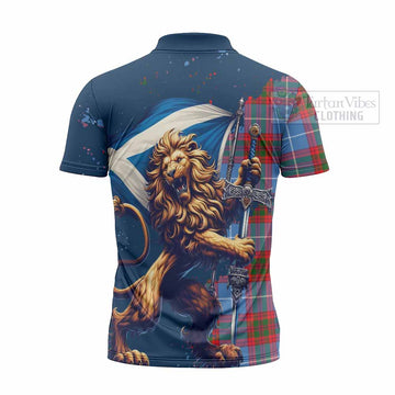 Newton Tartan Family Crest Zipper Polo Shirt with Scottish Majestic Lion - Tartan Vibes Clothing