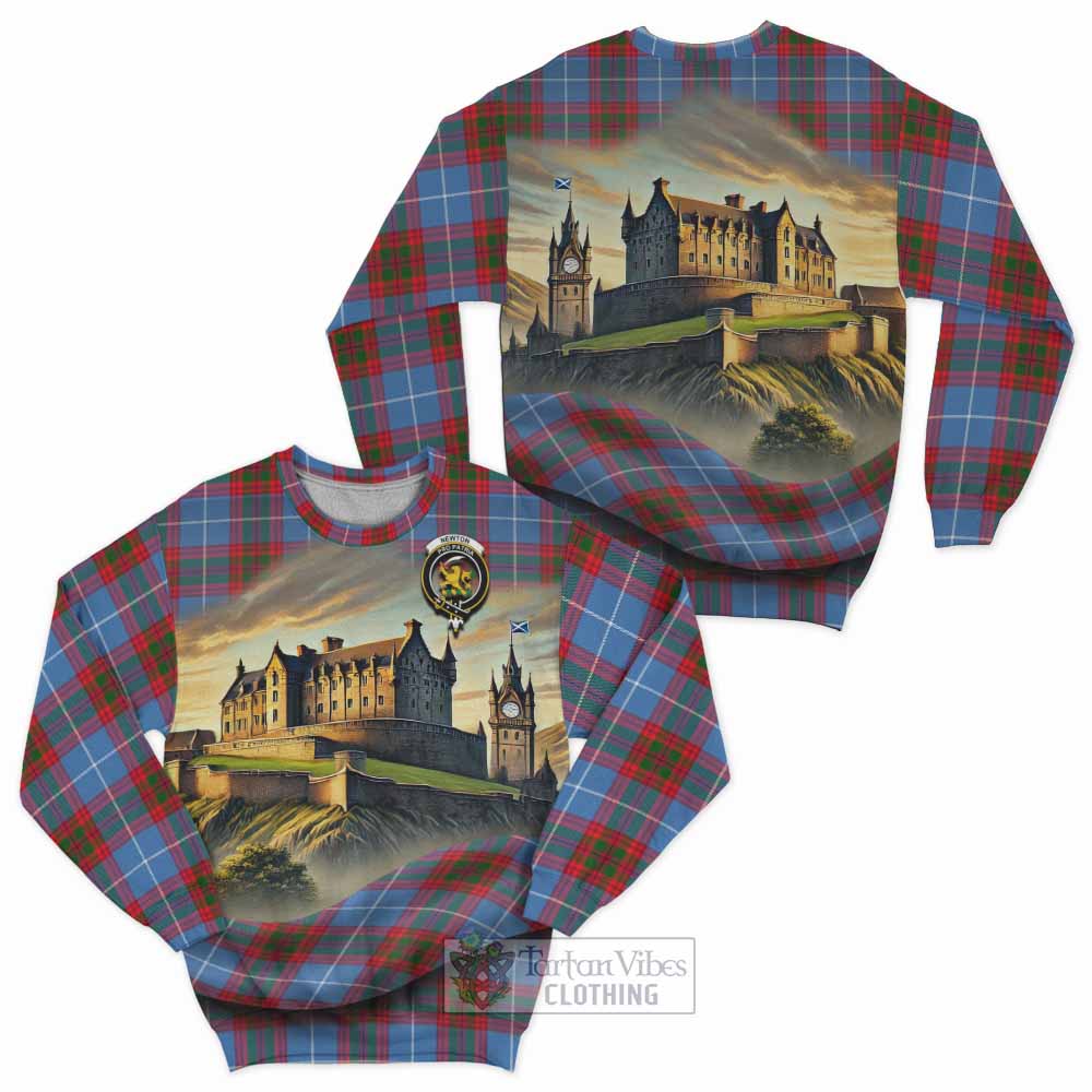 Newton Tartan Family Crest Sweatshirt with Scottish Ancient Castle Style - Tartan Vibes Clothing