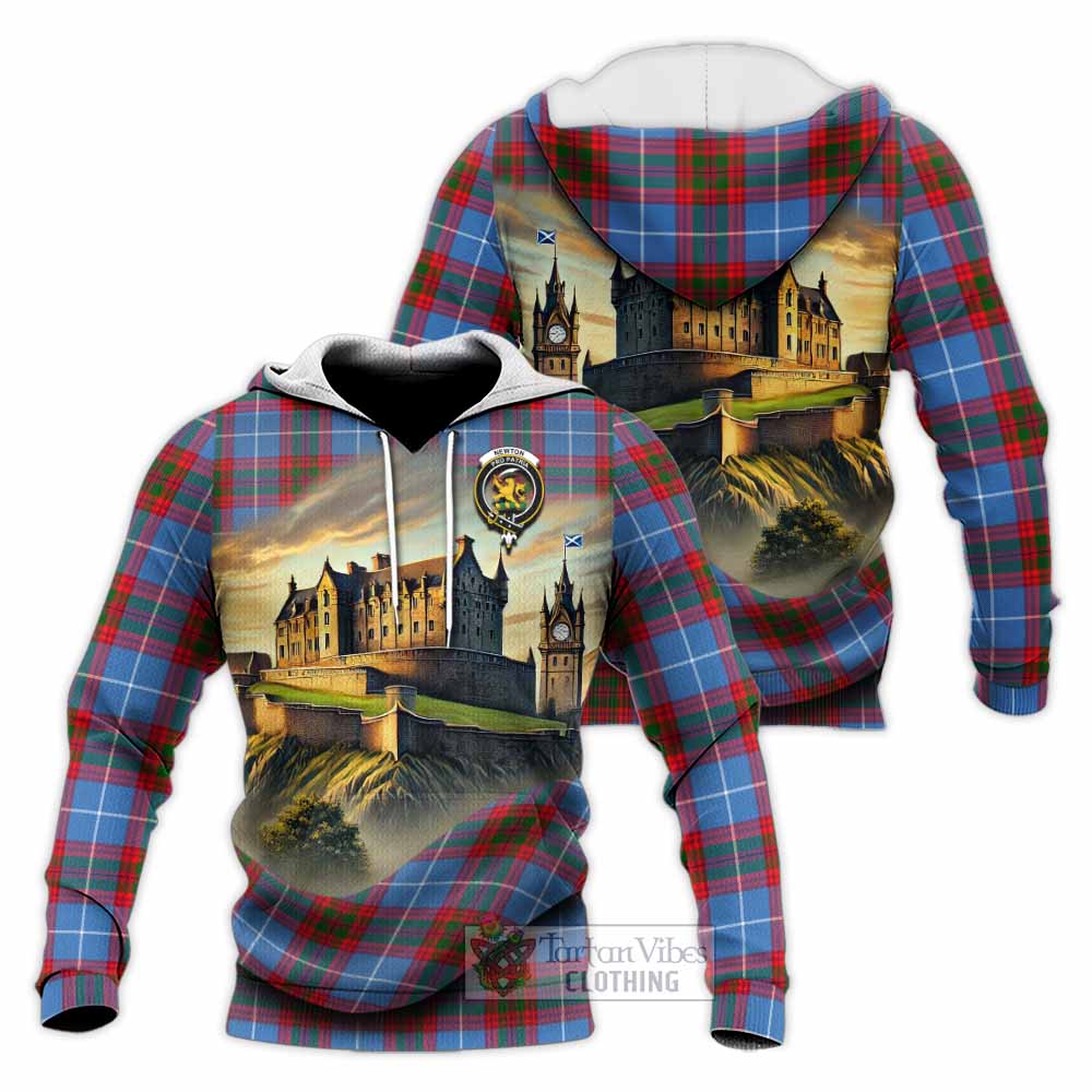 Tartan Vibes Clothing Newton Tartan Family Crest Knitted Hoodie with Scottish Ancient Castle Style