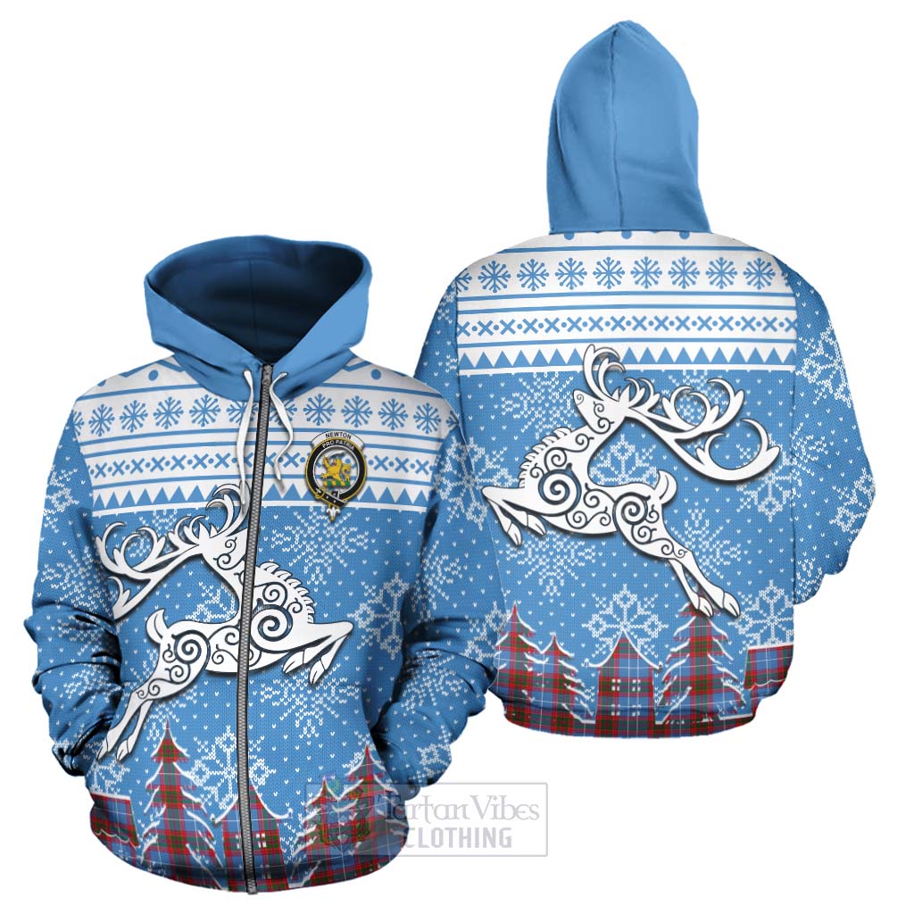 Newton Clan Christmas Hoodie Celtic Reindeer Style - Tartan Vibes Clothing