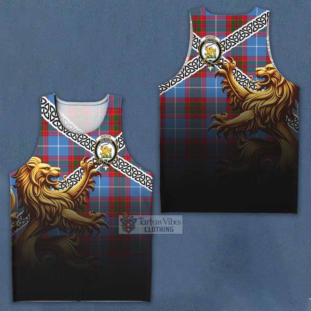 Newton Crest Tartan Men's Tank Top with Golden Lion Emblem Celtic Style - Tartan Vibes Clothing