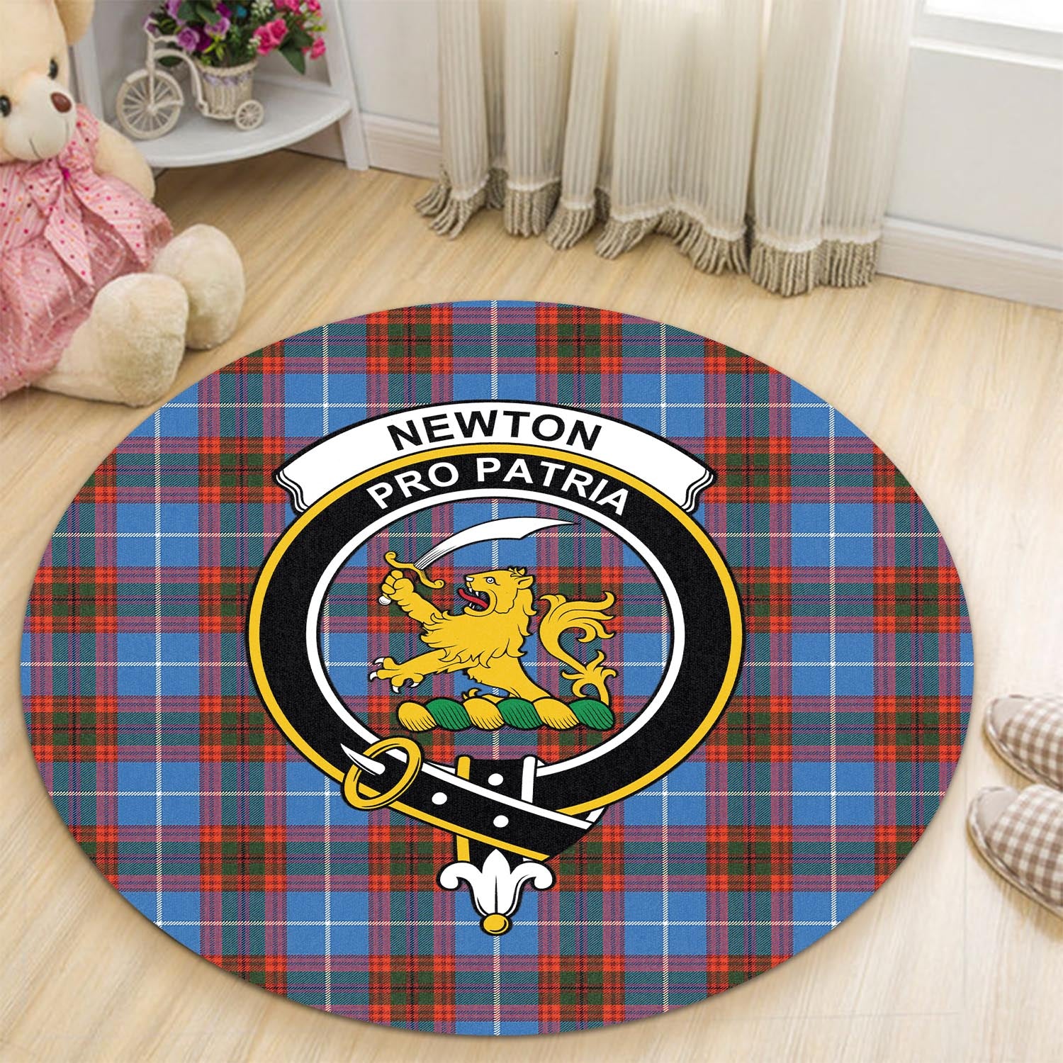 Newton Tartan Round Rug with Family Crest - Tartan Vibes Clothing