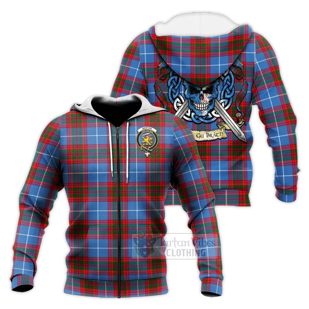 Newton Tartan Knitted Hoodie with Family Crest Celtic Skull Style Unisex Knitted Zip Hoodie - Tartan Vibes Clothing
