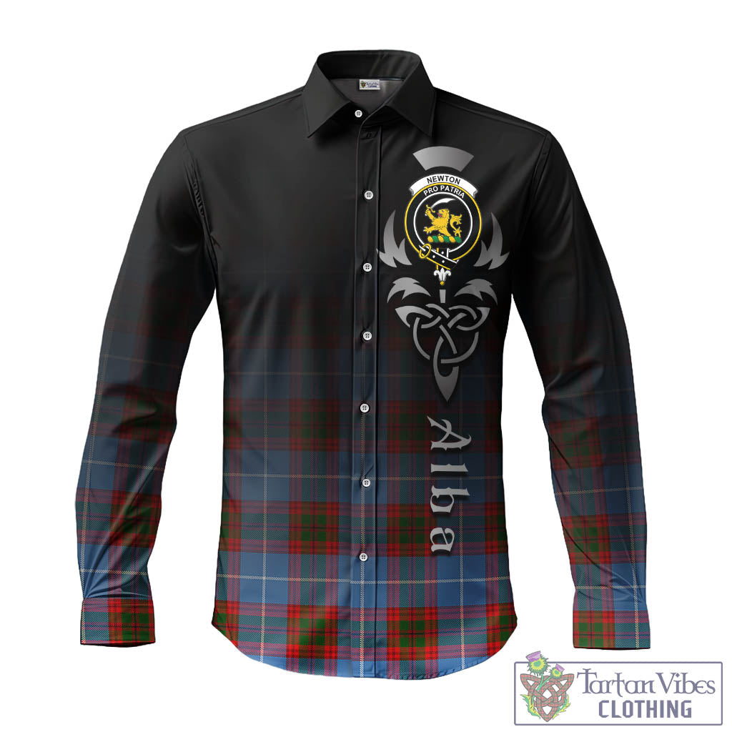 Newton Tartan Long Sleeve Button Up Featuring Alba Gu Brath Family Crest Celtic Inspired - Tartan Vibes Clothing