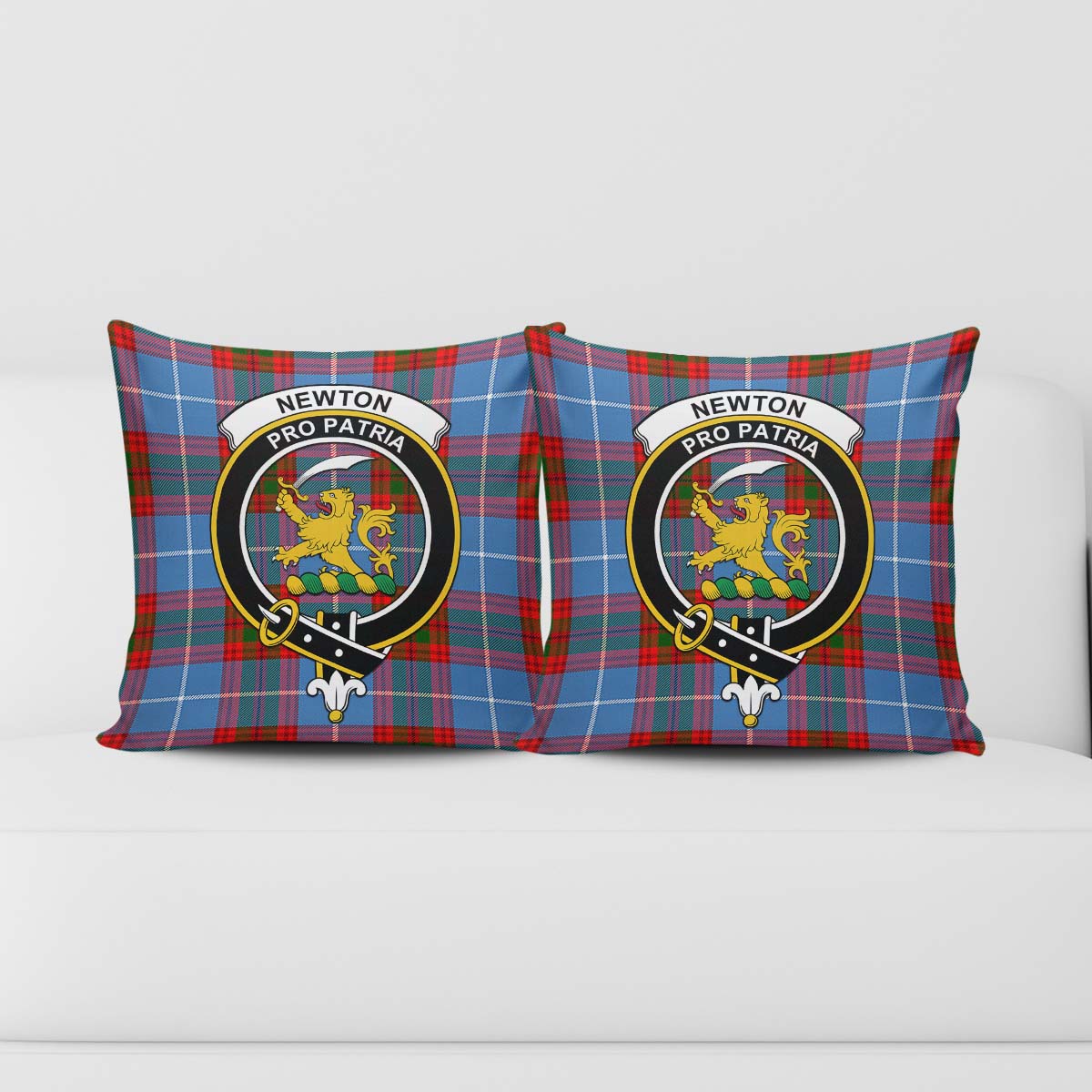 Newton Tartan Pillow Cover with Family Crest - Tartan Vibes Clothing