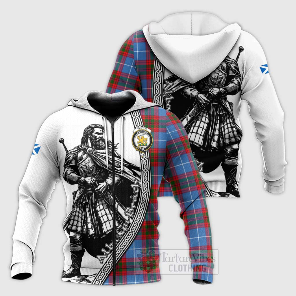 Newton Tartan Clan Crest Knitted Hoodie with Highlander Warrior Celtic Style Unisex Knitted Zip Hoodie - Tartan Vibes Clothing