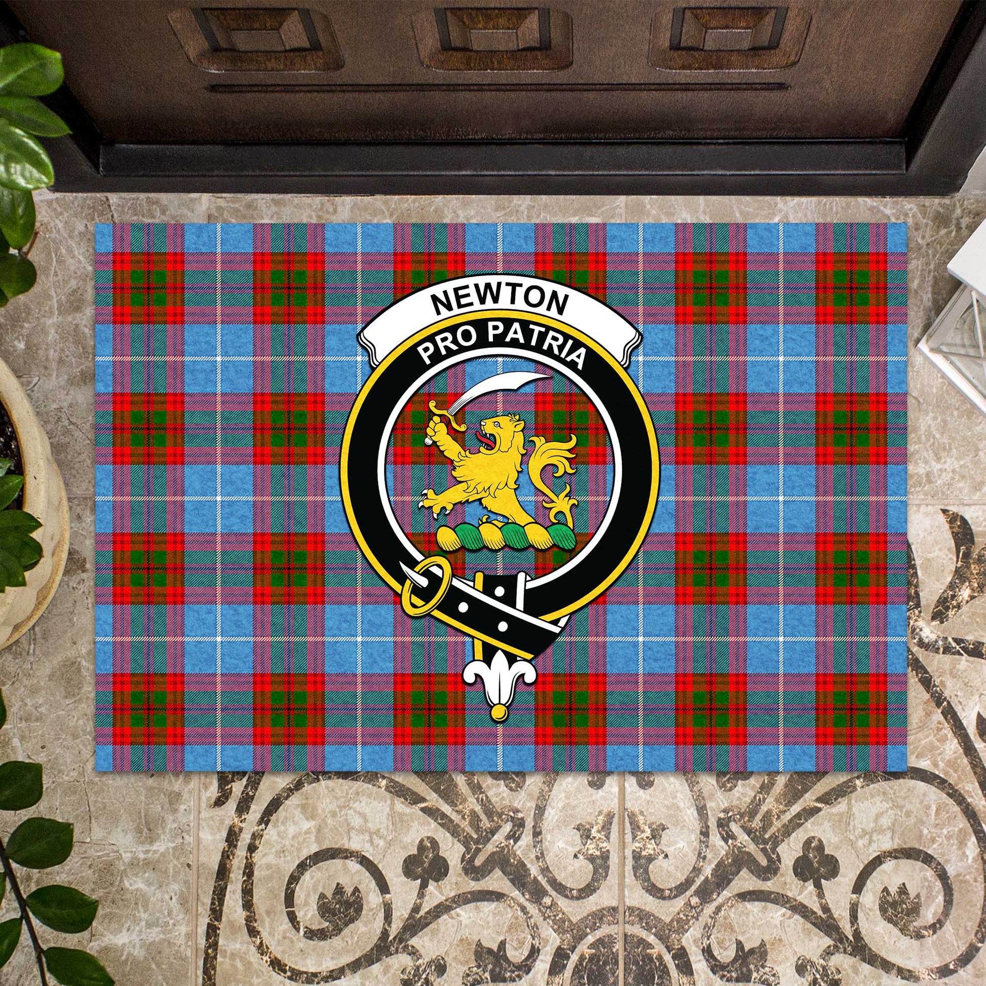 Newton Tartan Rubber Doormat with Family Crest - Tartan Vibes Clothing