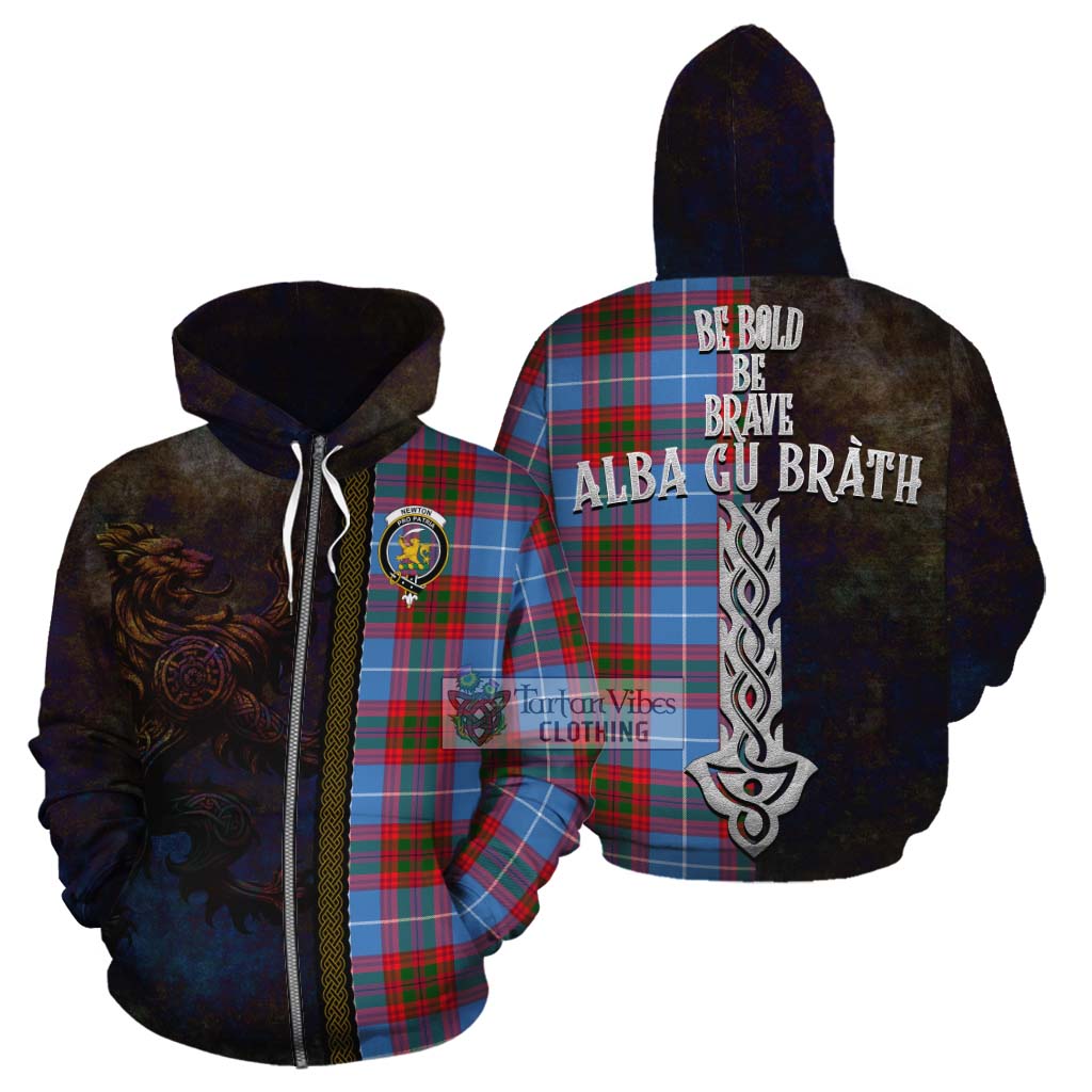 Tartan Vibes Clothing Newton Tartan Family Crest Cotton Hoodie Alba Gu Brath Be Brave Lion Ancient Style