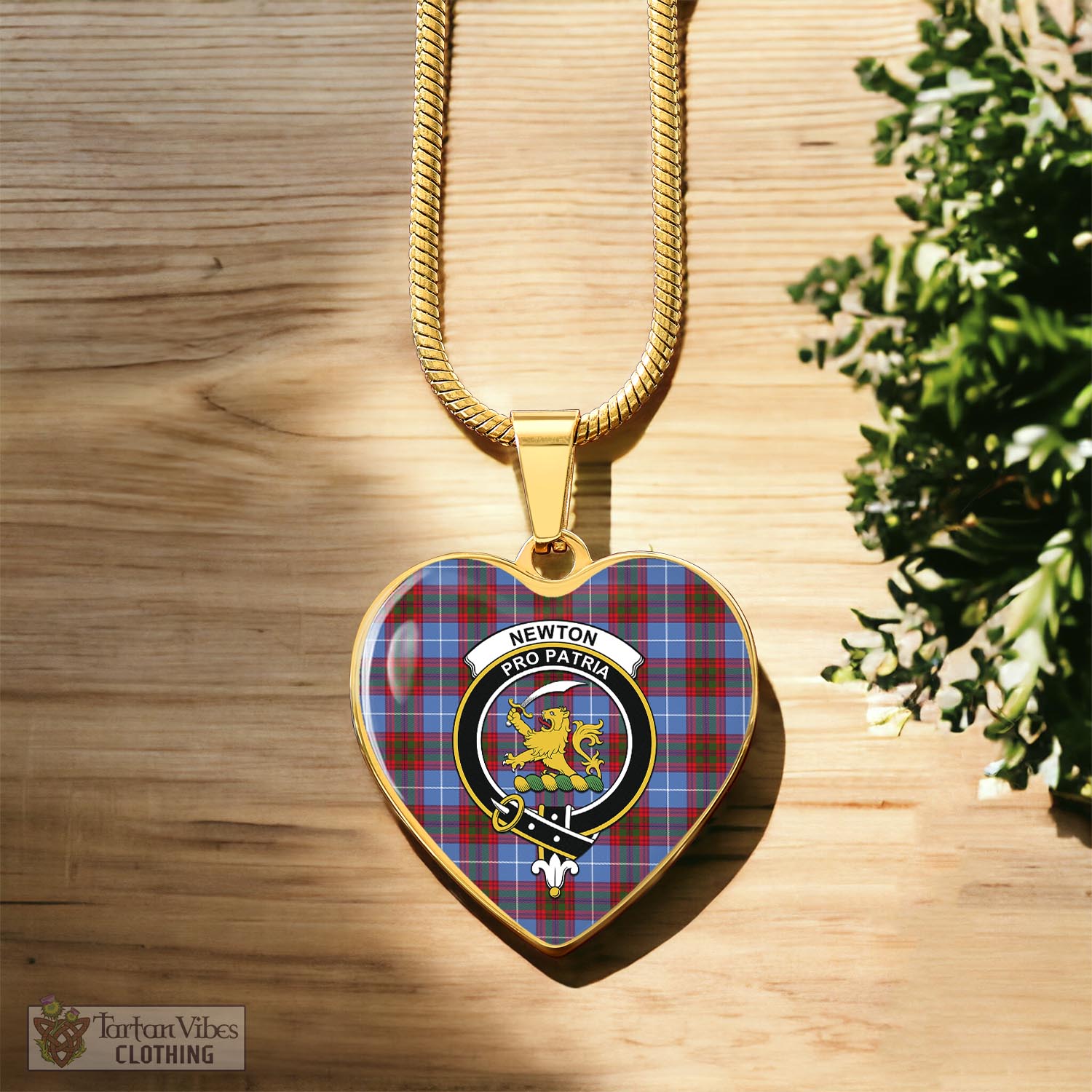 Newton Tartan Heart Necklace with Family Crest Luxury Necklace (Gold) No - Tartan Vibes Clothing