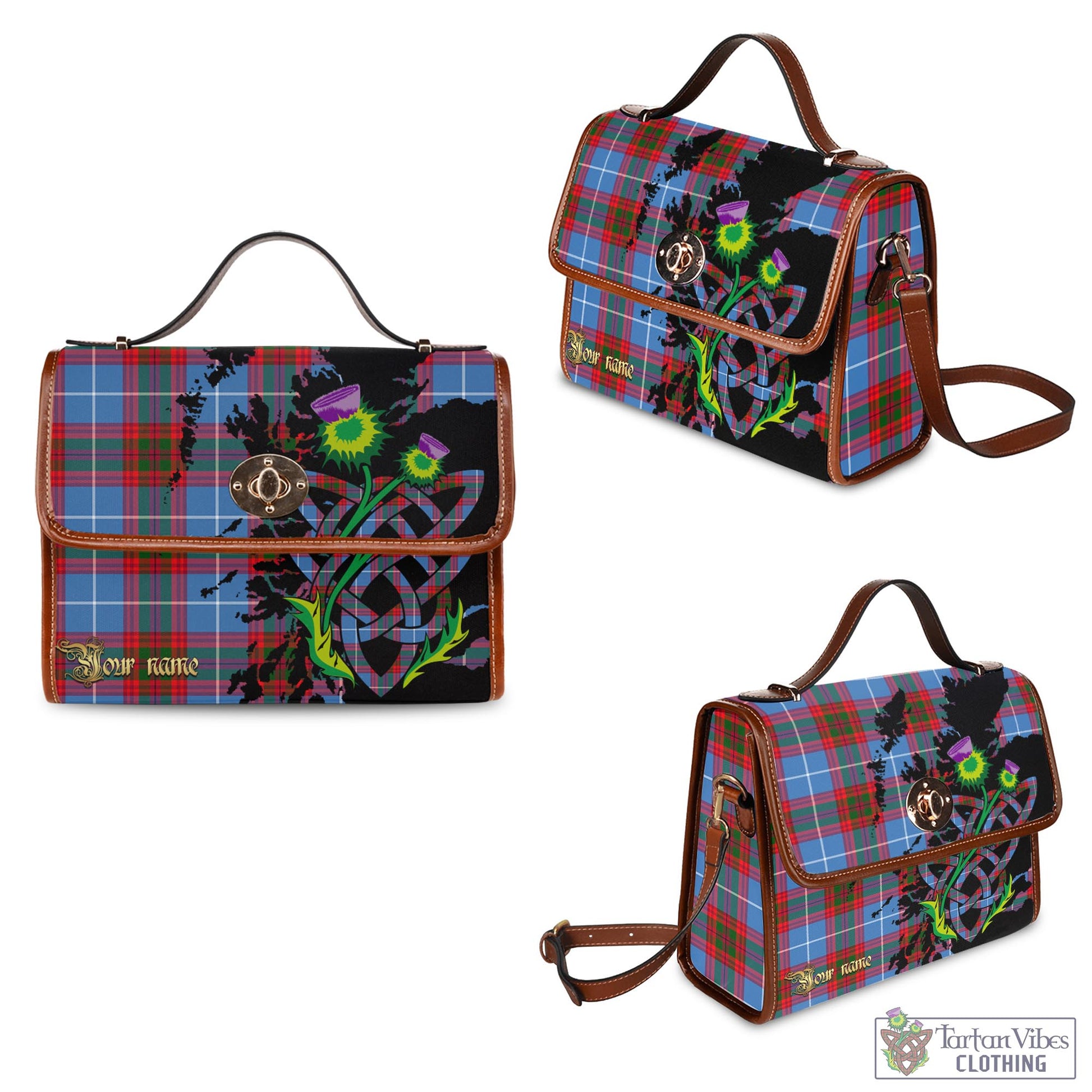 Tartan Vibes Clothing Newton Tartan Waterproof Canvas Bag with Scotland Map and Thistle Celtic Accents