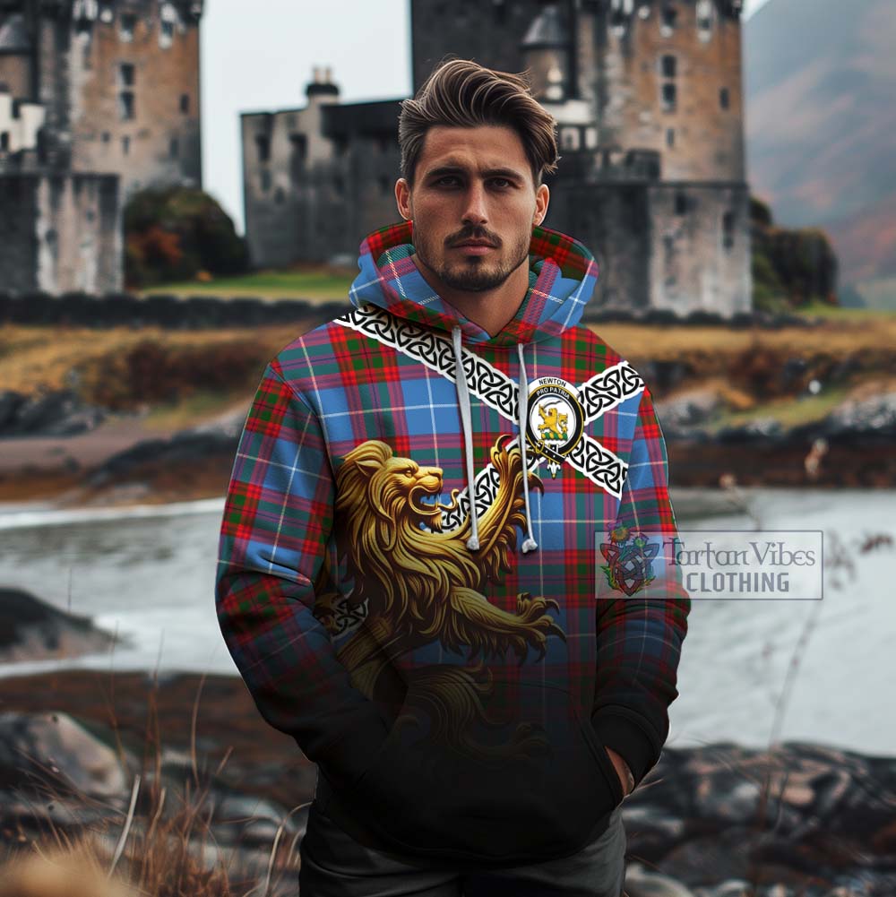 Newton Crest Tartan Cotton Hoodie with Golden Lion Emblem Celtic Style - Tartan Vibes Clothing