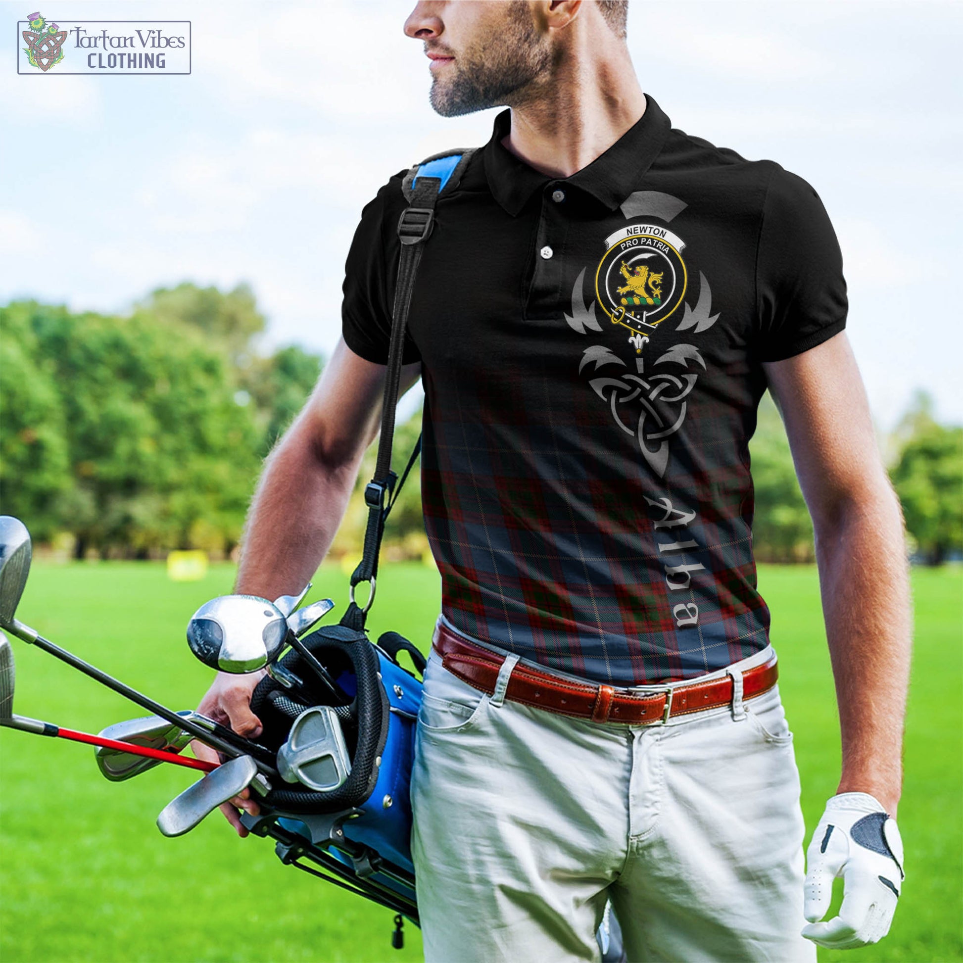 Newton Tartan Polo Shirt Featuring Alba Gu Brath Family Crest Celtic Inspired - Tartan Vibes Clothing