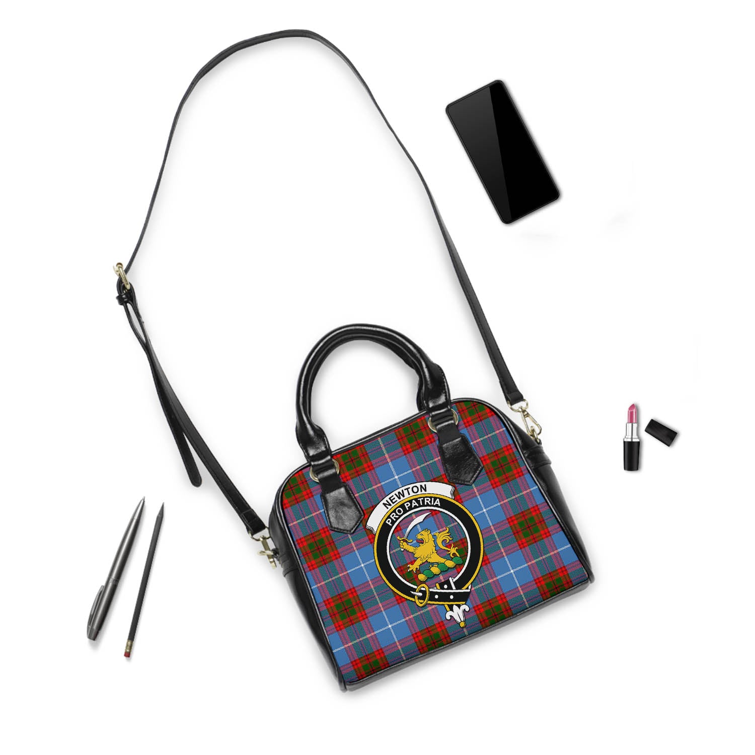 Newton Tartan Shoulder Handbags with Family Crest - Tartan Vibes Clothing