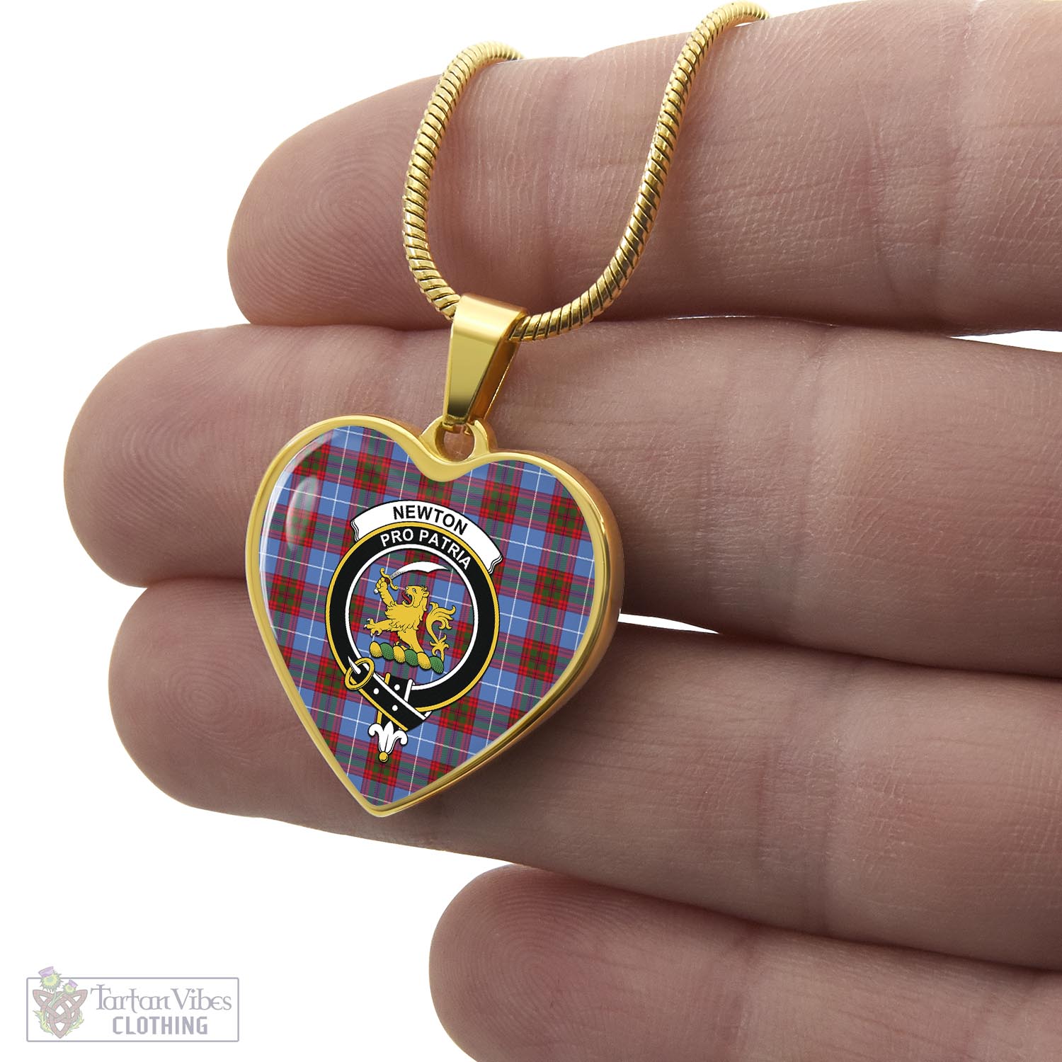 Newton Tartan Heart Necklace with Family Crest - Tartan Vibes Clothing