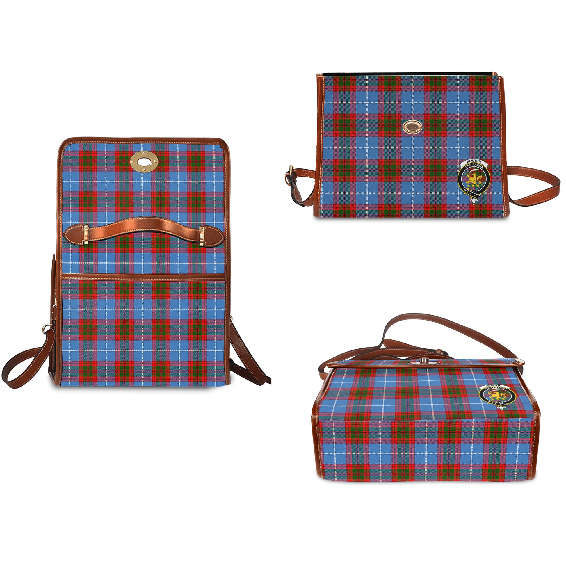 newton-tartan-leather-strap-waterproof-canvas-bag-with-family-crest